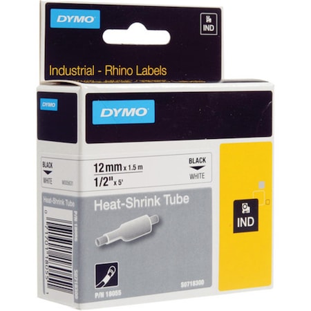 Dymo Heat Shrink Label, 3:1 I.D. Shrink Ratio, White, 5 ft 784-18055